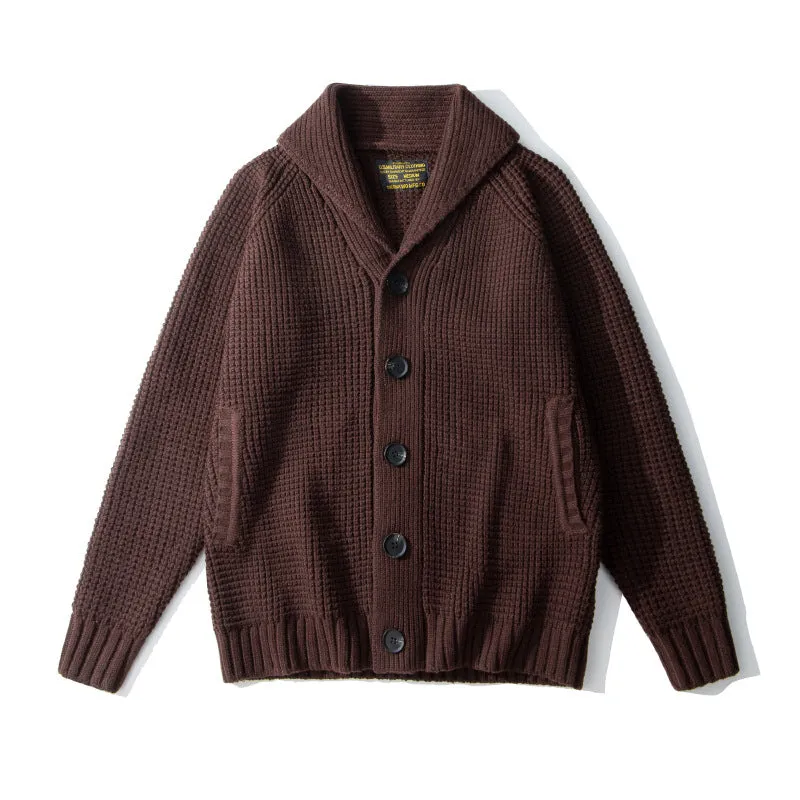 Men's Shawl-Collar Waffle Cardigan