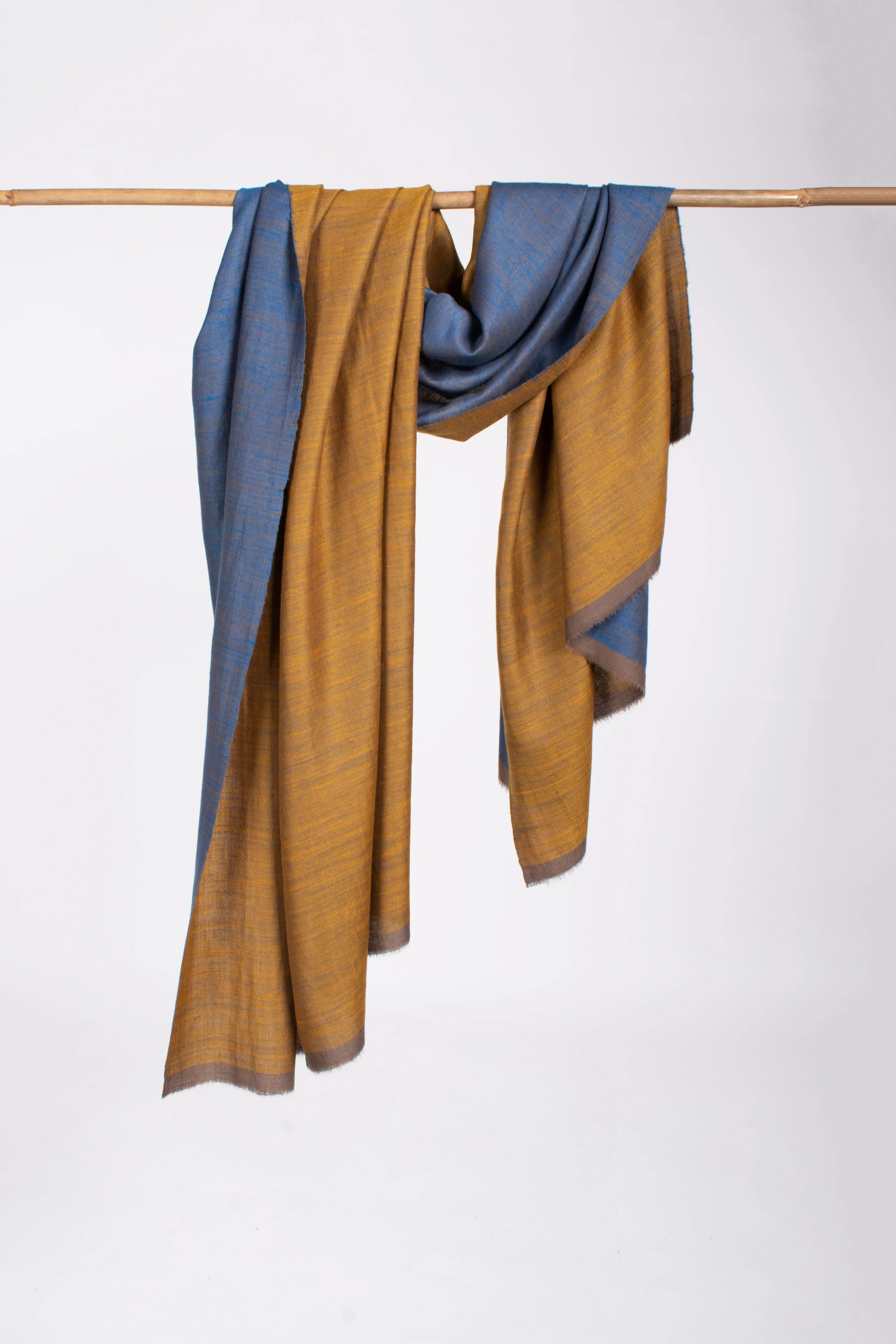 Mustard and Blue Dorukha Indian Pashmina Shawl