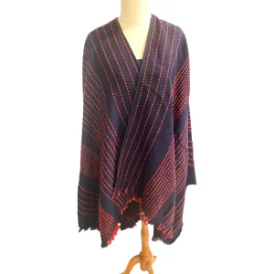 Navy Wrap Shawl – Boho Winter Poncho, Cape Coat, Free Size