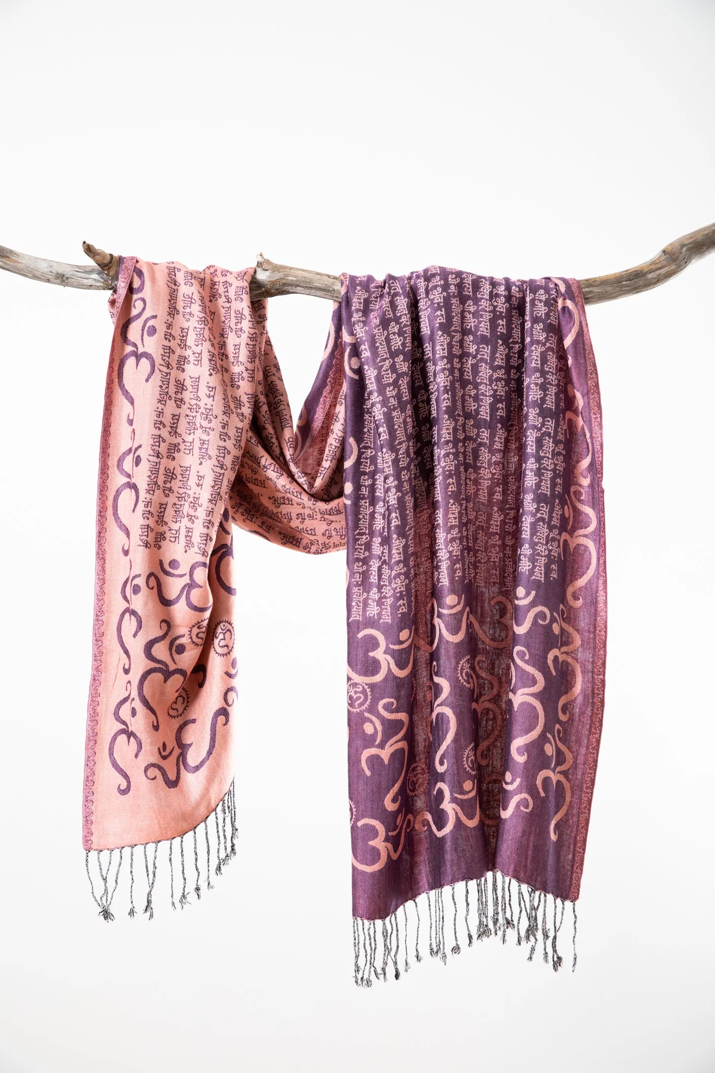 Ohm Patterned Reversible Fringe Shawl