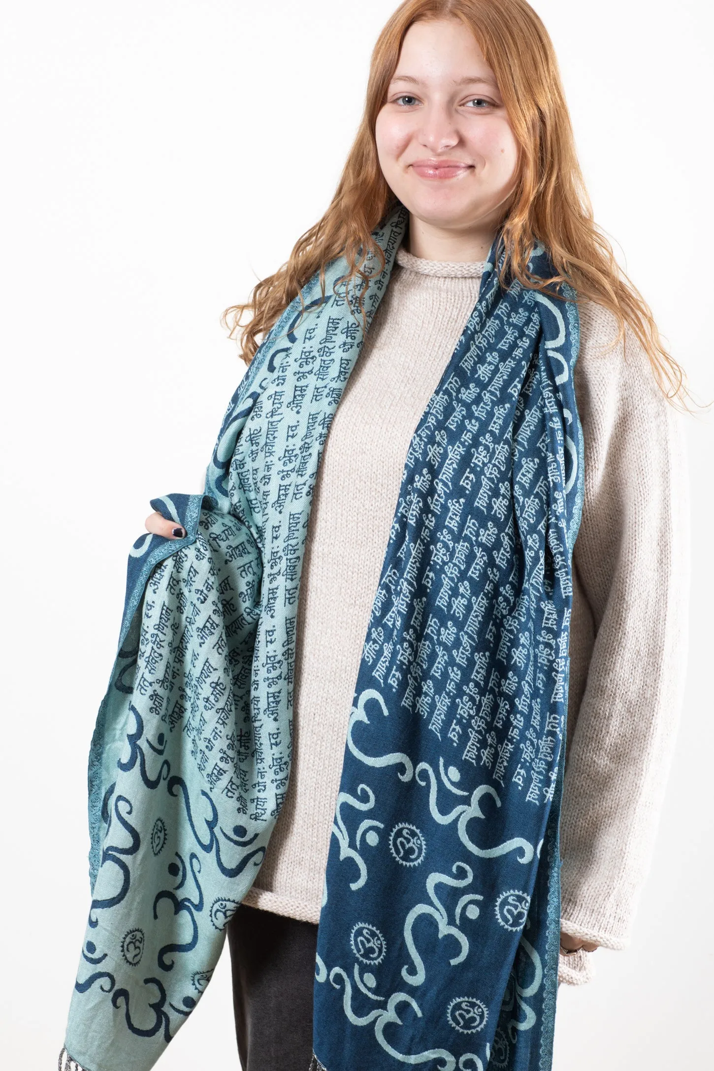 Ohm Patterned Reversible Fringe Shawl