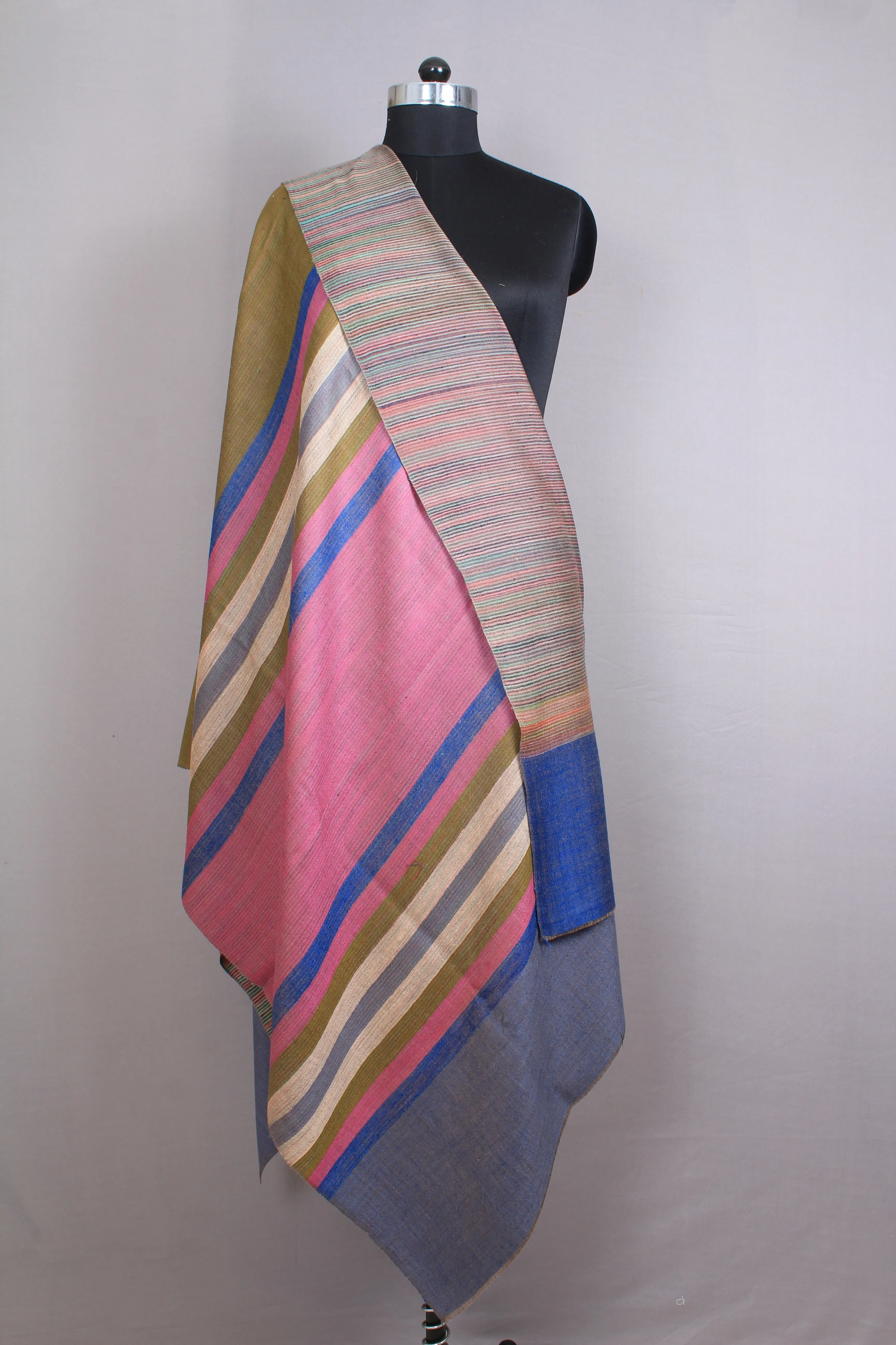 Philippe Multi Coloured Strips & Reversible Cashmere Shawl