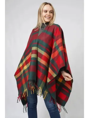 Plaid Pattern Fringe Cape