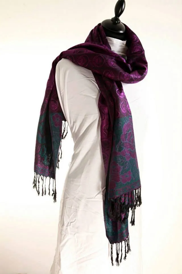 Purple Floral Pashmina Shawl: Timeless Elegance Cozy Comfort and Warmth FREE SHIPPING