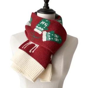 Red Christmas scarf women's thickened knitted scarf deer diamond wool scarf