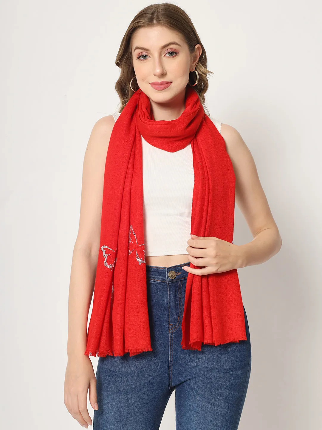 Red Shawl with embellished Swarovski Butterfiles