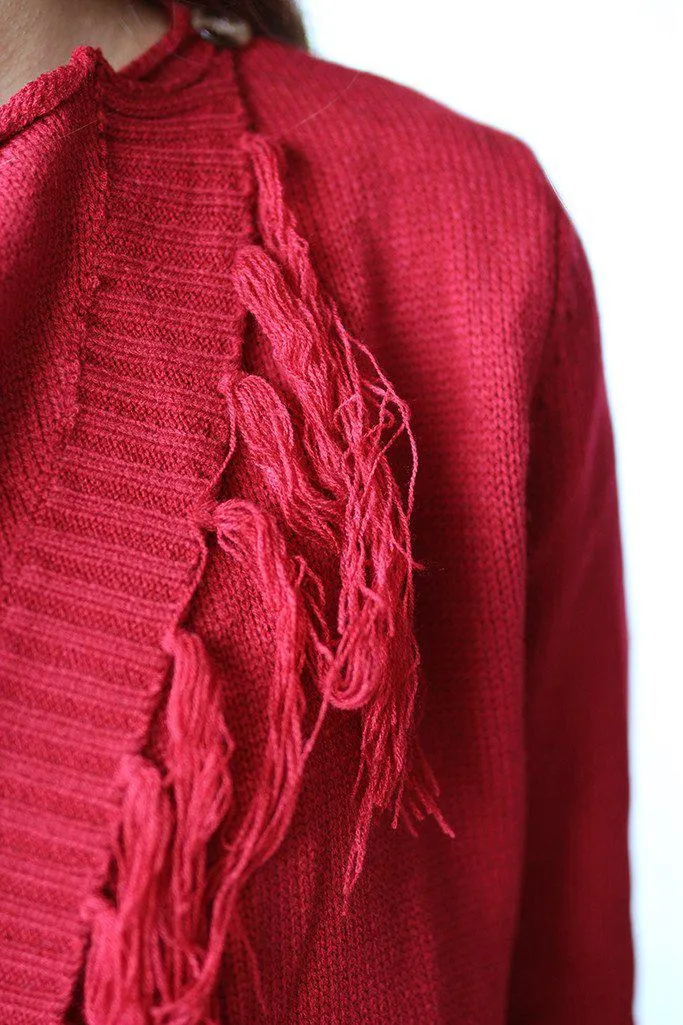 Red Wrap Fringe Cardigan