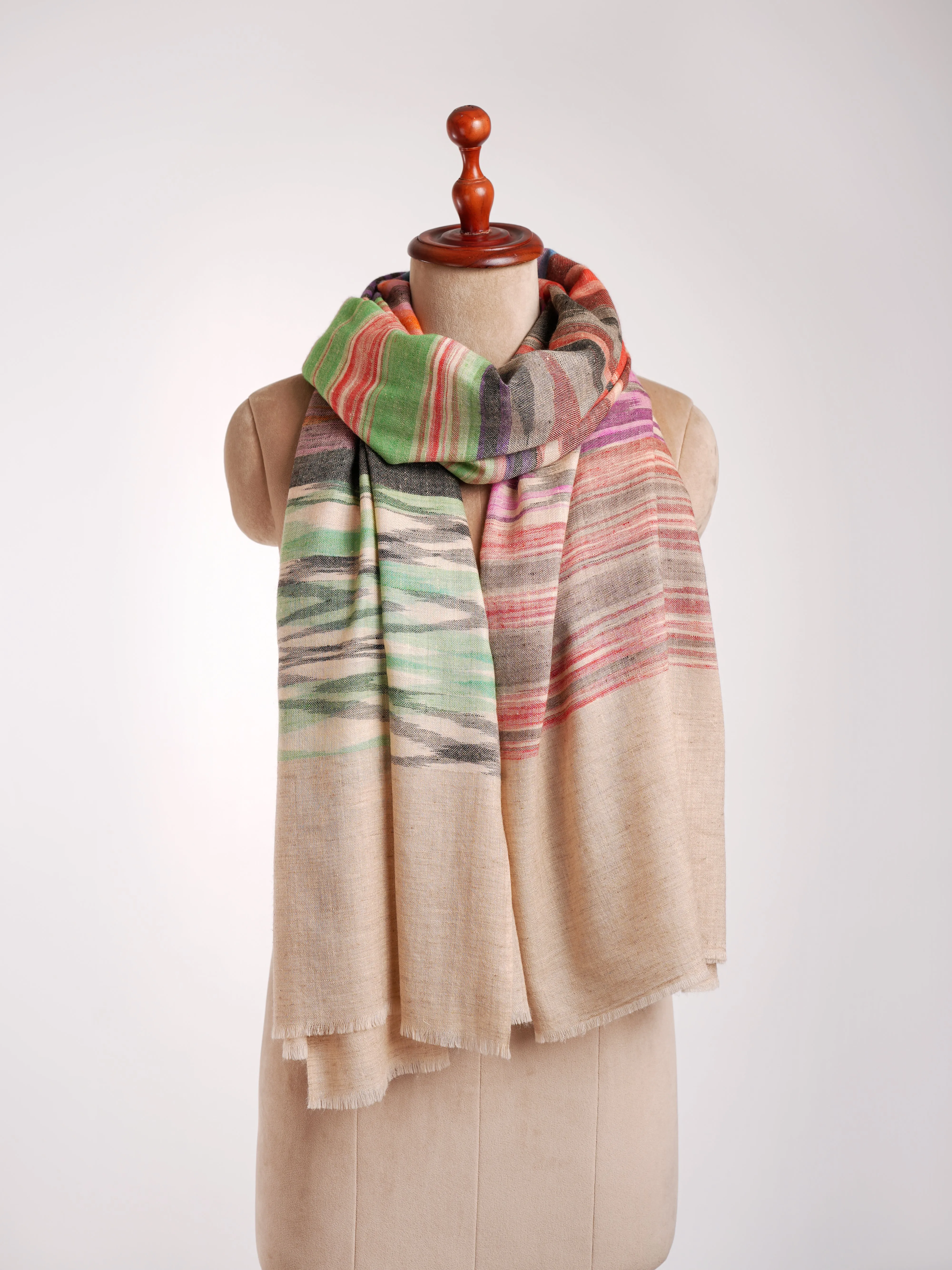 Rustic Multicolor Ikat Artistic Pashmina Shawl