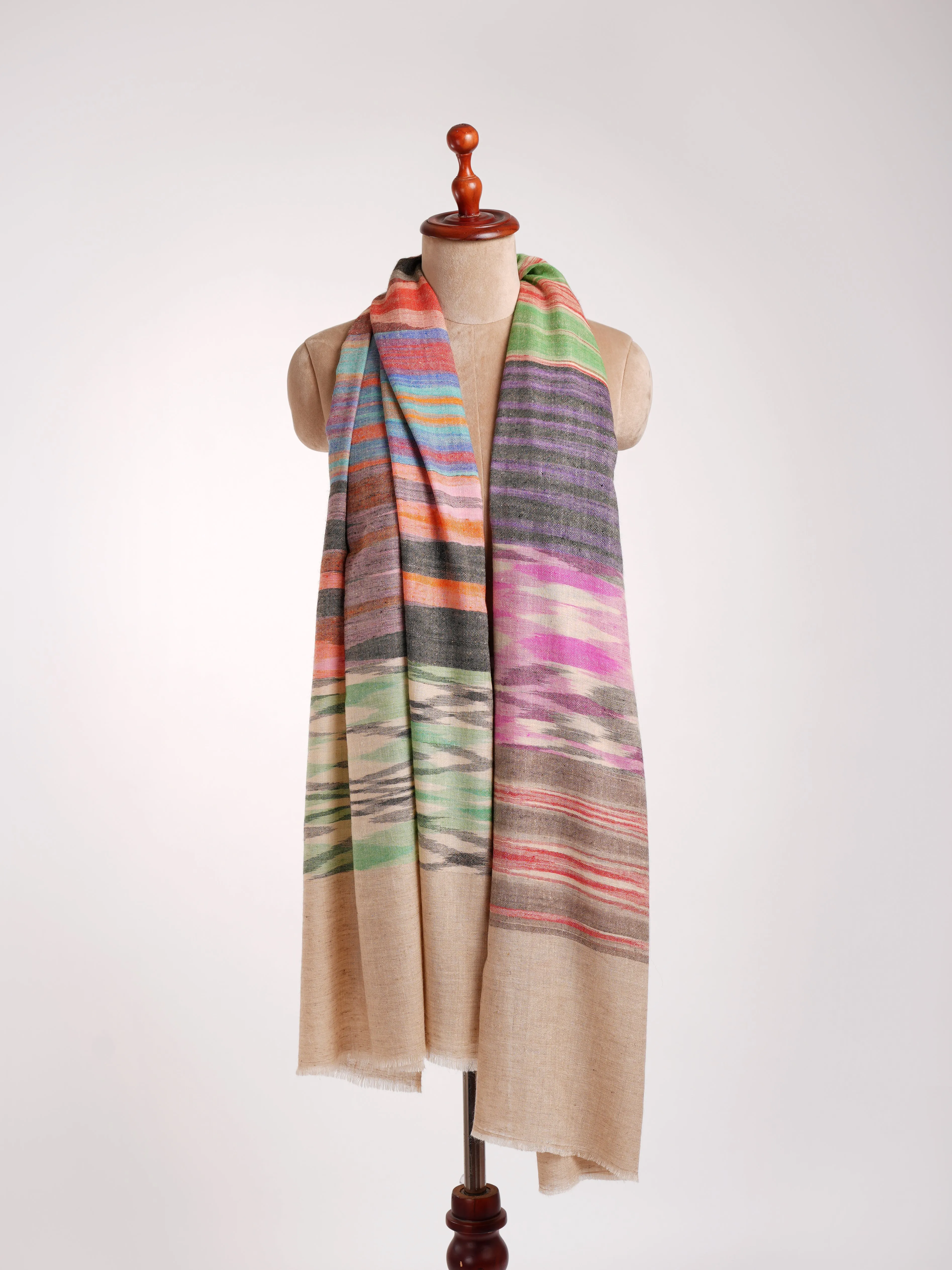 Rustic Multicolor Ikat Artistic Pashmina Shawl