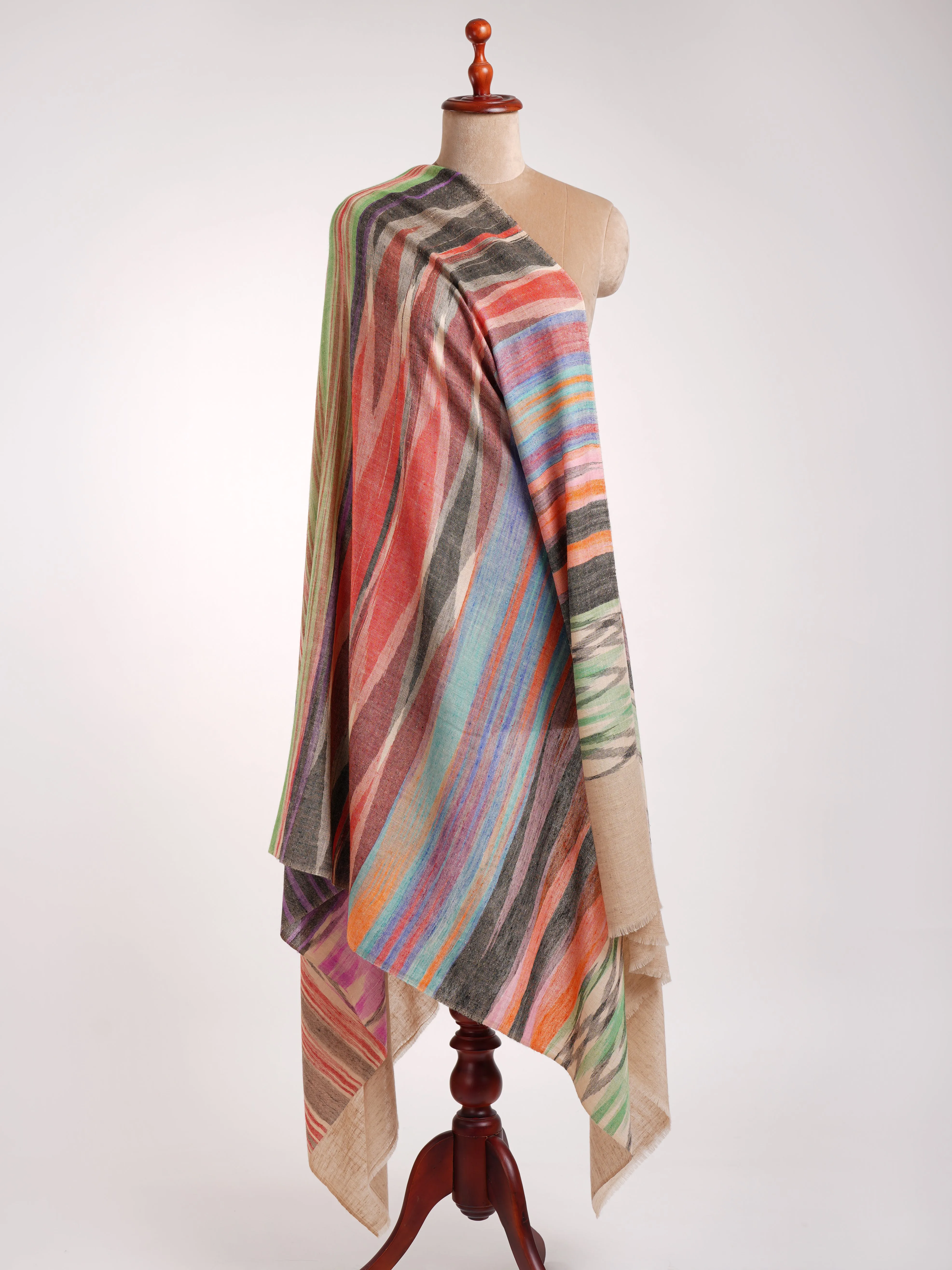 Rustic Multicolor Ikat Artistic Pashmina Shawl