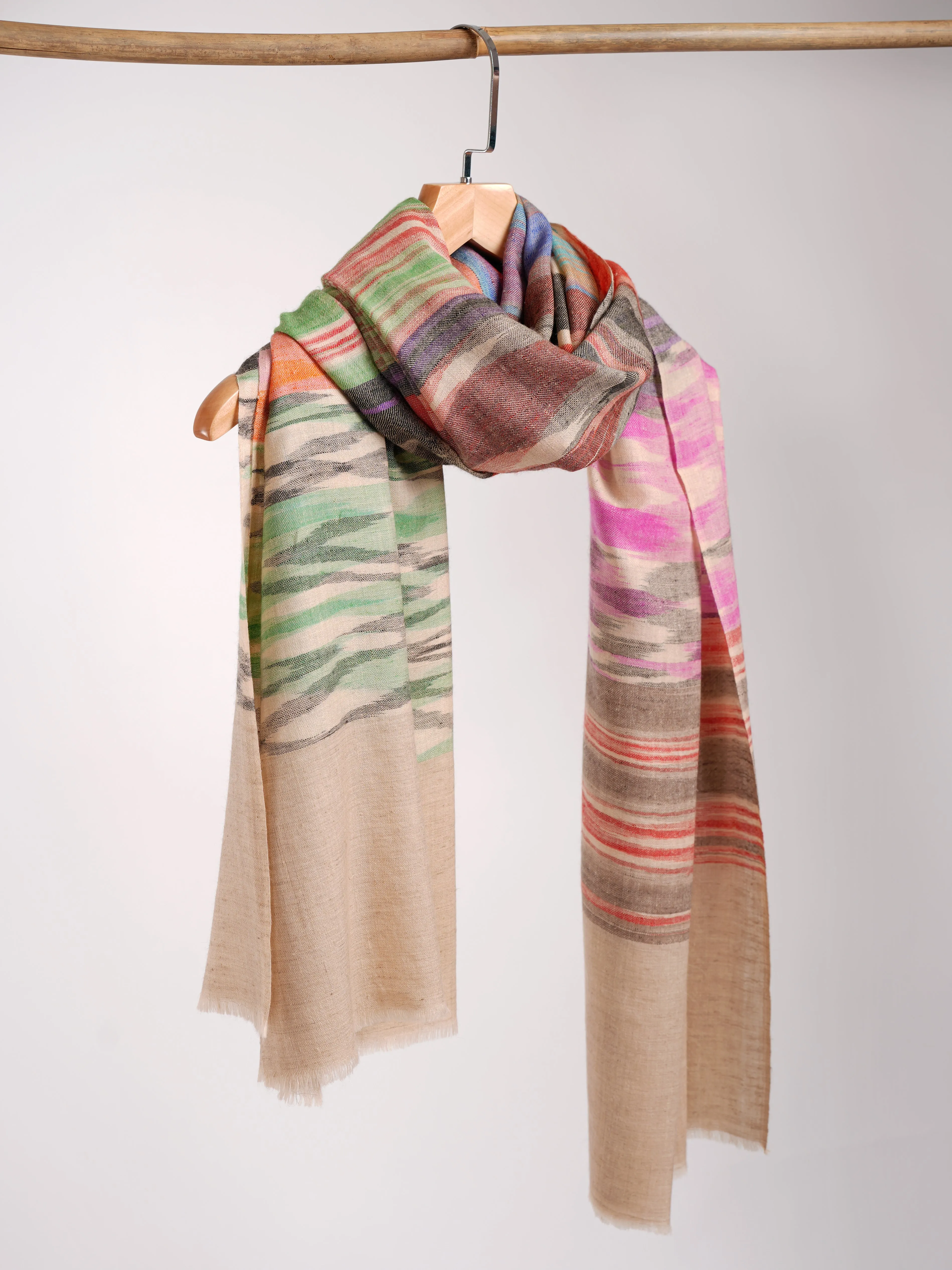 Rustic Multicolor Ikat Artistic Pashmina Shawl