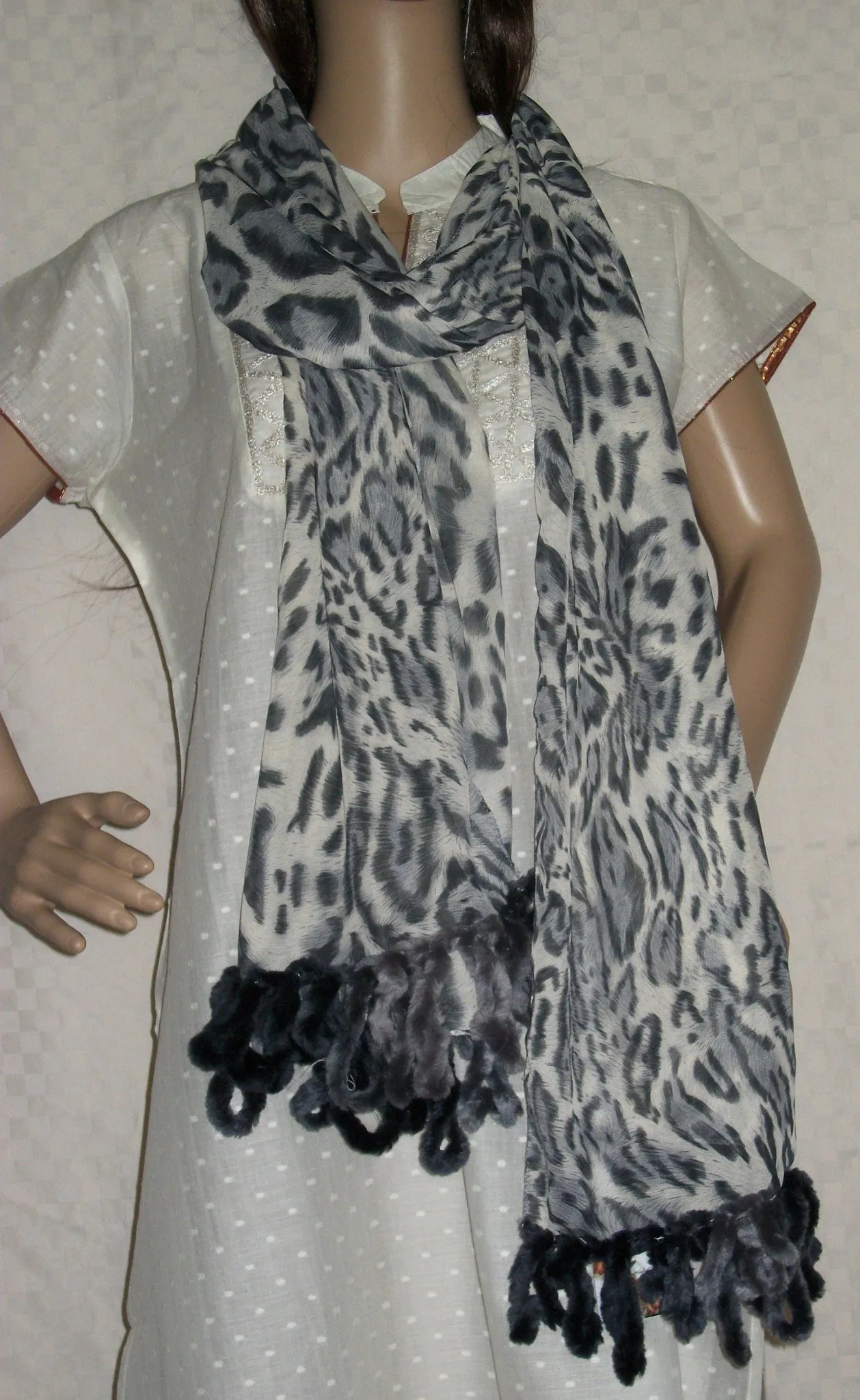 Scarf 2429 Gray Printed Dupatta Chunni Shawl Wrap Shieno