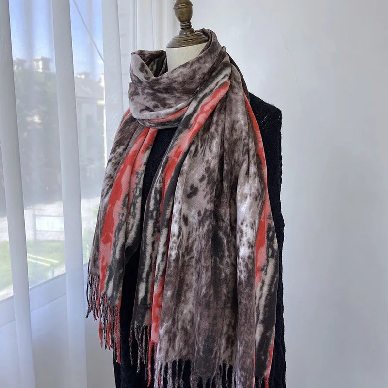 Scarf European and American print imitation cashmere shawl dual-use women's warm tassel scarf