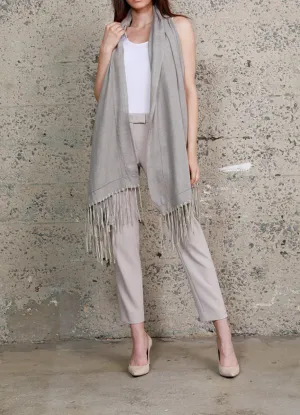 Silk wool  and Suede Fringe Wrap Scarf