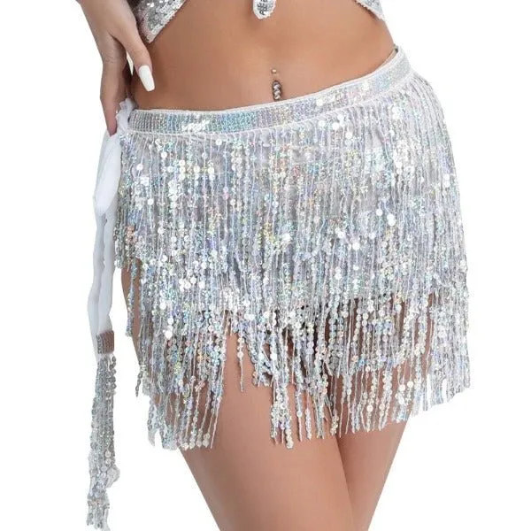 Silver Wrap Around Sequin Fringe Skirt