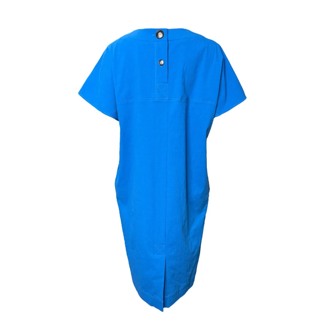 Straight Fit Cape Sleeve Stretchy Blue Dress