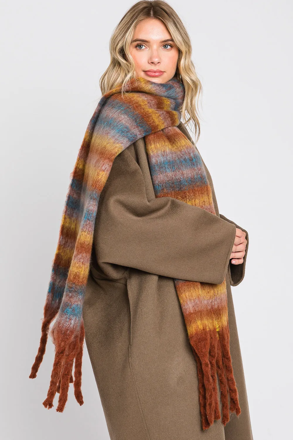 Striped Fringe Oblong Scarf