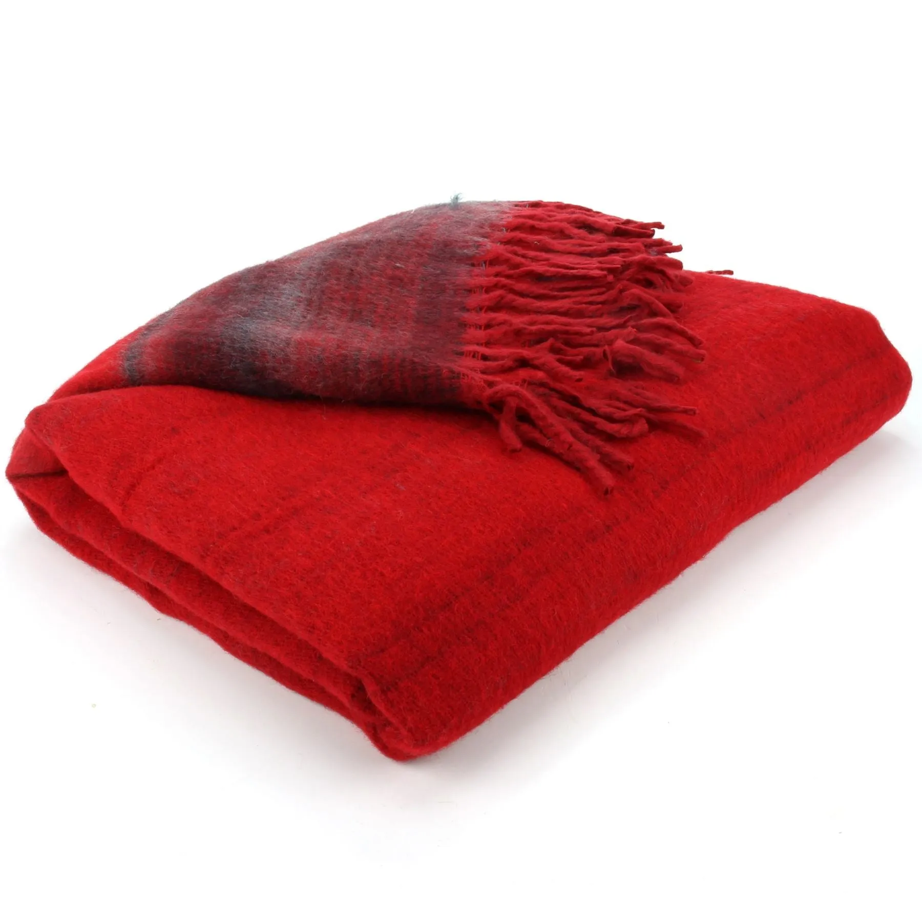 Tibetan Wool Blend Shawl Blanket - Red with Red & Grey Reverse