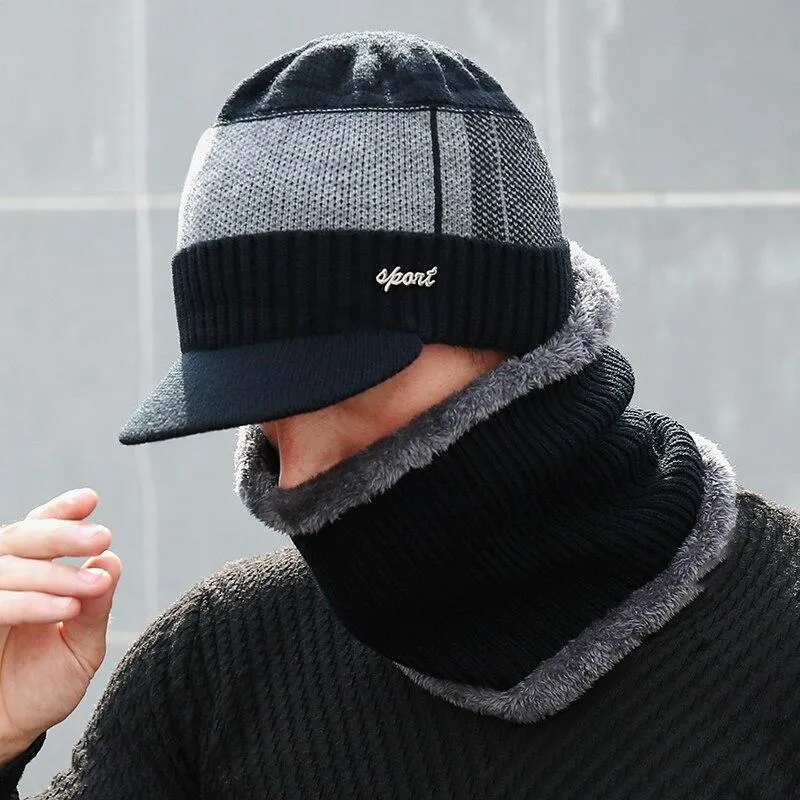 Unisex Winter Knitted Wool Beanie And Scarf Caps Set