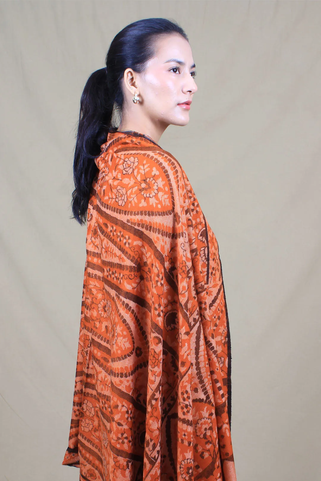 Vogue Wrap Pumpkin Orange Outlined Kani Jama Shawl