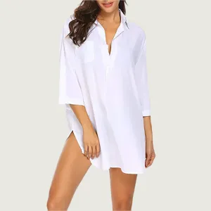 Women’s Deep V-Neck Beach Cover-Up – Lightweight Swimsuit Blouse