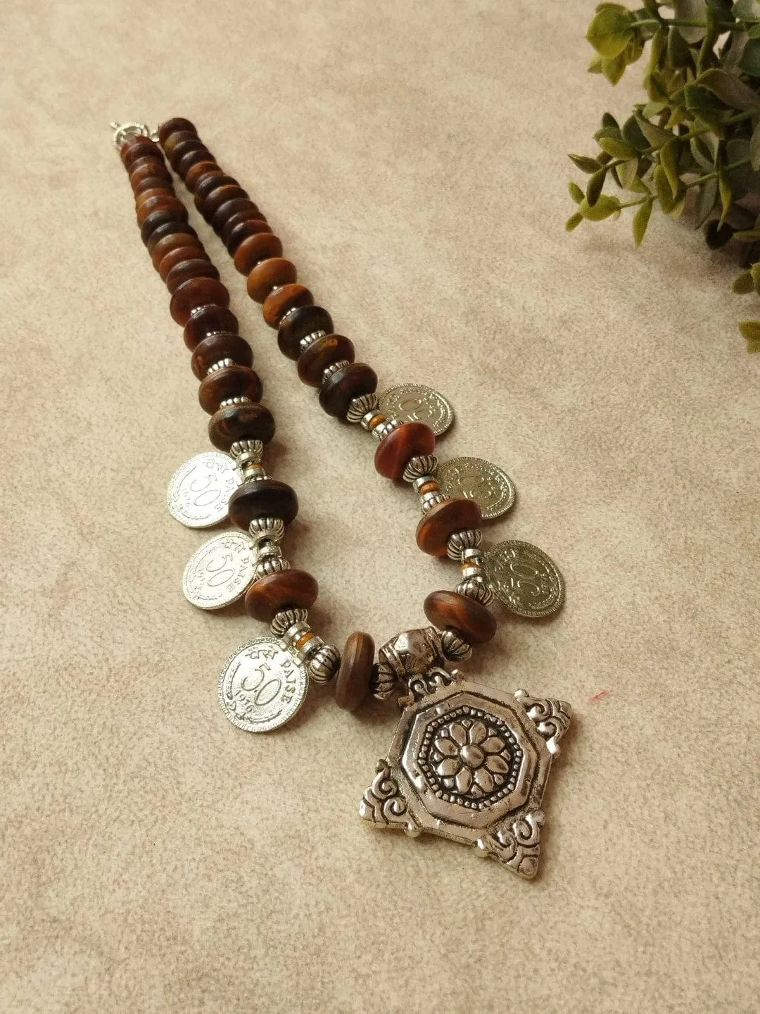 Wooden Beads and Silver Accent Earthy Elegance Necklace