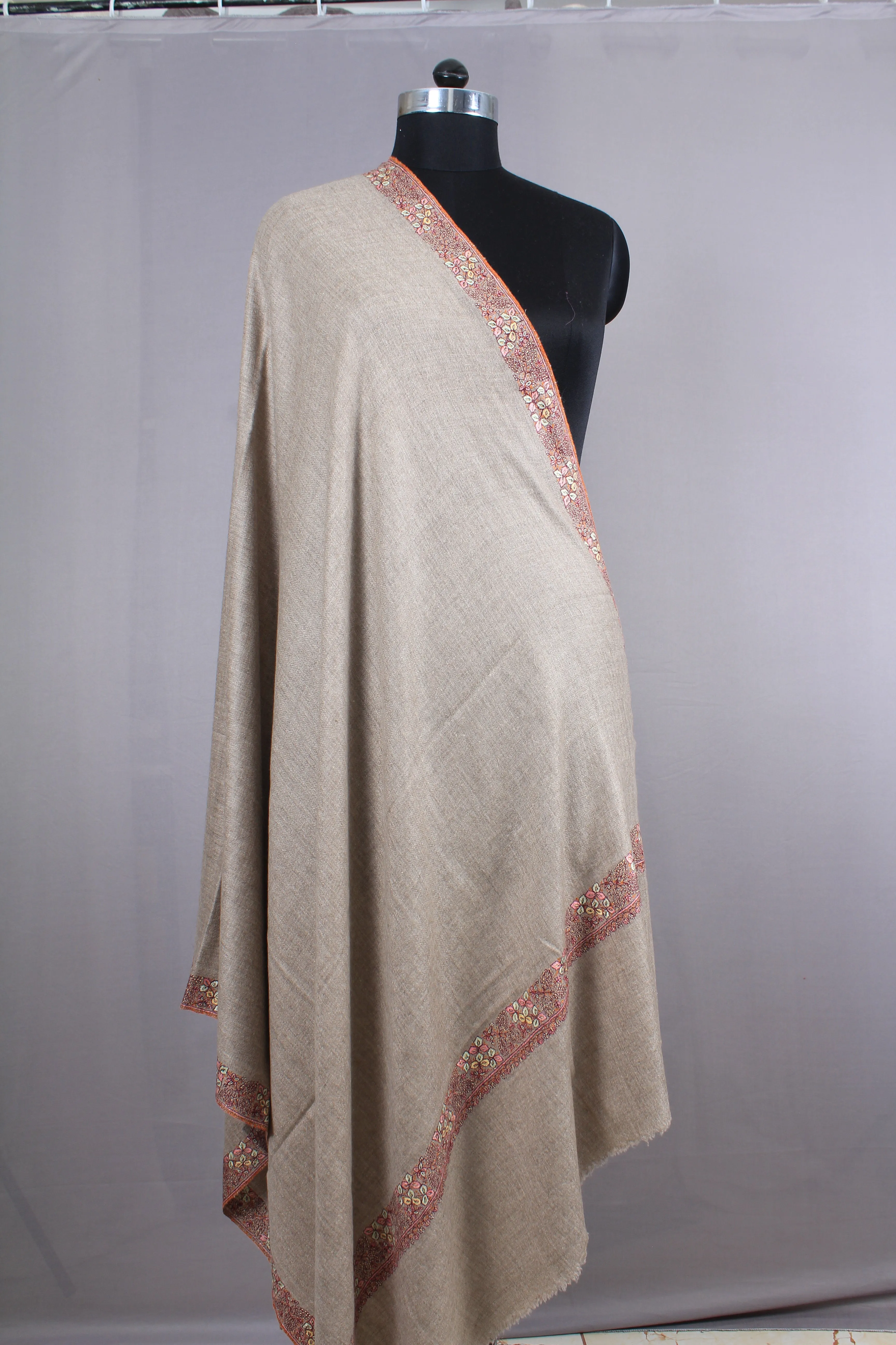 Wrap Art Light Fawn Neem Dour Embroidered Shawl